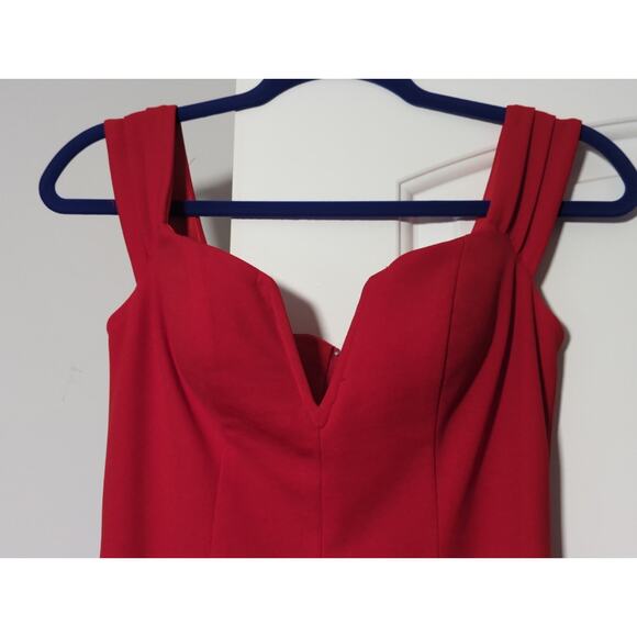 DB Studio Red Formal Gown Sweetheart Slit Floor Dress Sz 4 Flaw Shoulder - Picture 4 of 11